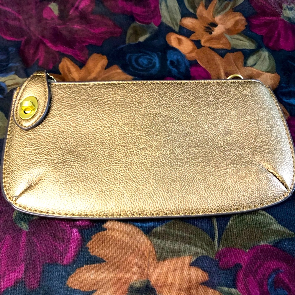 Bronze Metallic Zipper Clutch